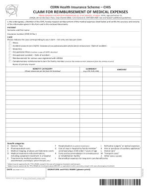 Application for reimbursement of expenses - CHISF01 - Claim for reimbursement of medical expenses CERN CHIS UNIQA Claim Reimbursement