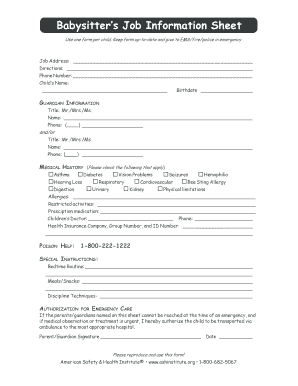 Fillable Babysitter Articles Kind - Edit, Print photograph regarding Babysitter Info Sheet Printable called Fillable Babysitter Written content Type - Edit, Print
