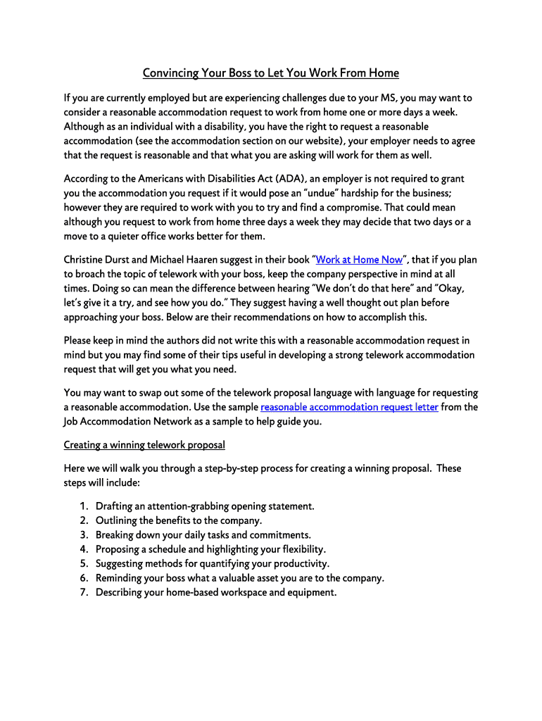 Fillable Online Convincing Your Boss to Let You Work From Home Fax