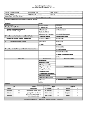 Sophie B Wright Charter School Daily Lesson Plan and