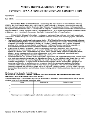 Hra2010e - Mercy Hospital Medical Partners HIPAA Acknowledgement Disclosure Consent Form Mercy Hospital Medical Partners HIPAA Acknowledgement Disclosure Consent Form