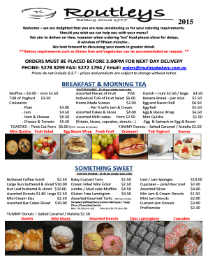 routleys bakery menu