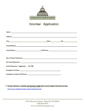 Production sop example - Volunteer Application - The Carolina Horse Park