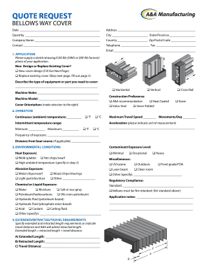 Quote reQuest Manufacturing BELLOWS W ay c OvEr