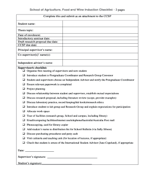 School of Agriculture Food and Wine Induction Checklist 2