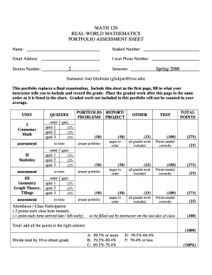 Fillable Online MATH 120 REAL-WORLD MATHEMATICS PORTFOLIO ASSESSMENT ...