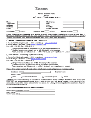 Hotel form - HOTEL BOOKING FORM CSSF 10TH UNTIL 11TH DECEMBER