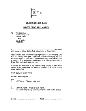 Direct Debit Forms - Island Sailing Club - islandsc org