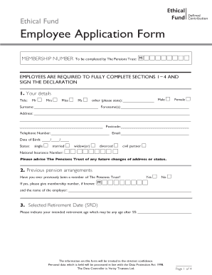 fillable online tpt org ethical fund employee application form the
