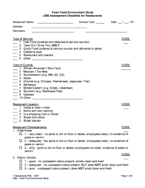 Edmonds: Toxic Food Environment (TFE) Study Restaurant Checklist - appliedresearch cancer