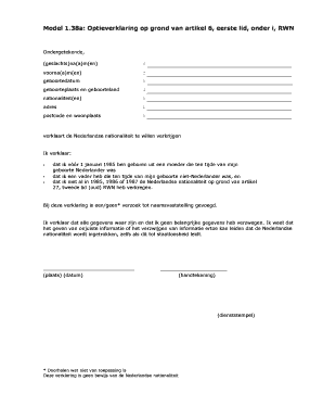 Model 138a Optieverklaring op grond van artikel 6