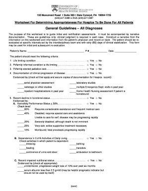 General Guildlines All Diagnoses Worksheetdoc