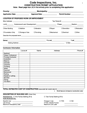Code Inspections Inc 1 CONSTRUCTION PERMIT APPLICATION