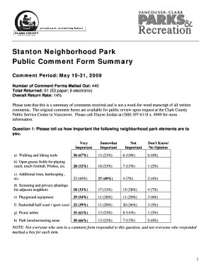 Stanton Neighborhood Park Public Comment Form Summary - clarkparks