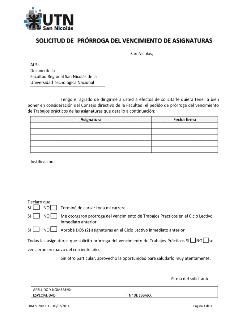 Solicitud de pr rroga del vencimiento de asignaturas - Facultad Vista previa en la página 1