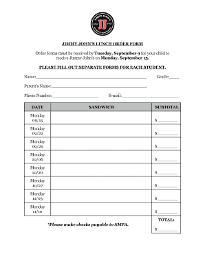 jimmy johns order form
Fillable Online stmartinsmd Jimmy John8s Order Form - St ... jimmy johns order form
Fillable Online stmartinsmd Jimmy John8s Order Form - St ...