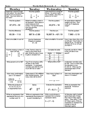 weekly math review answer key