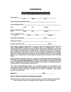 Background check form for renters - Background Check Authorization - St. Luke's United Methodist Church - www2 st lukes