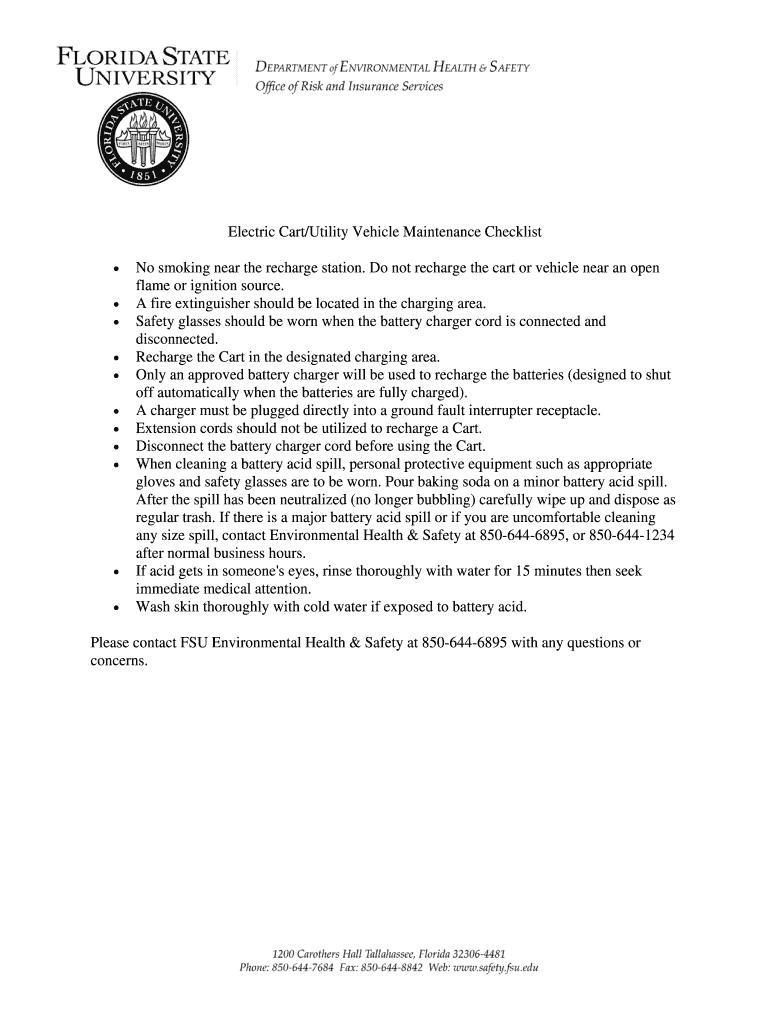 Fillable Online Electric Cart/Utility Vehicle Maintenance Checklist Fax Email Print pdfFiller