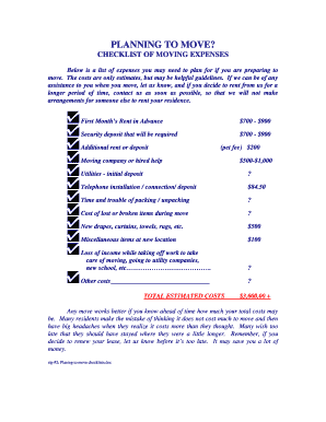 Tenant screening checklist pdf - CHECKLIST OF MOVING EXPENSES - hughesrecom