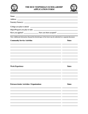 Bud Vesperman Scholarship Application Form