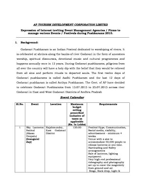 Event management plan festival - AP TOURISM DEVELOPMENT CORPORATION LIMITED - aptdc gov