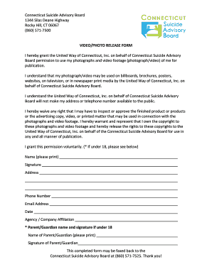 Assumption of office sample - VIDEOPHOTO RELEASE FORM - Prevent Suicide CT - preventsuicidect