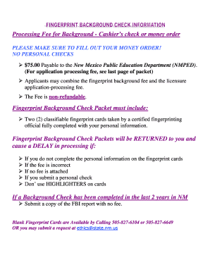 Processing Fee for Background - Cashier39s check or money order bb