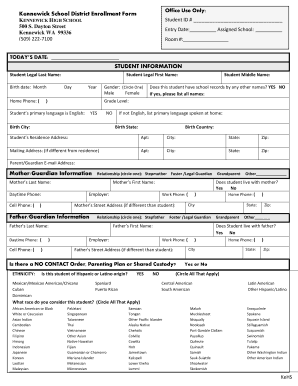 BKennewickb School District Enrollment Form Office Use Only
