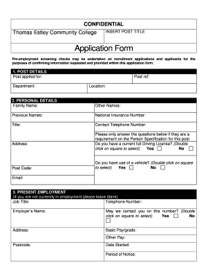 Application for job in school - Sample Job Application Form - Thomas Estley Community College - thomasestley org