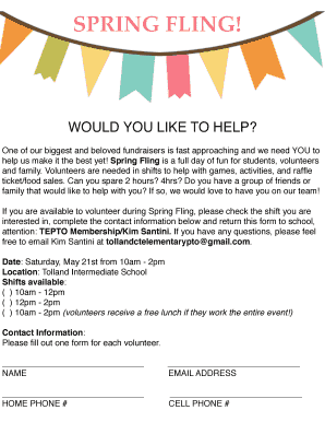 fillable online tms tolland k12 ct spring fling volunteer flyer k12 online registration flyers