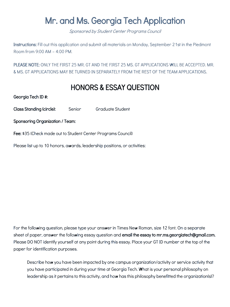 Fillable Online studentcenter gatech Tech Application