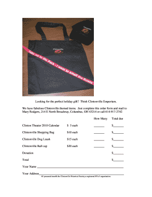 Clintonville Emporium order form for hats bags and leashesdoc