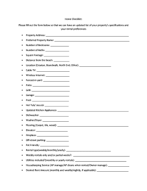 Home Checklist - Virginia Beach Vacation Rentals