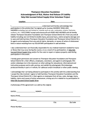 Waiver and release of liability - Thompson Education Foundation - thompsontef