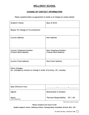 Change of contact details form - Wellsway School