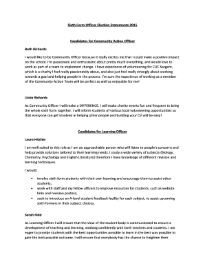 Sixth Form Officer Election Statements 2015