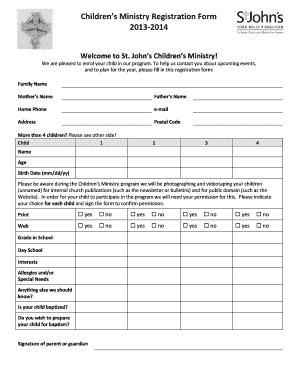 17 Printable Children S Ministry Registration Form Templates Fillable Sles In Pdf Word To Children S Church Registration Form Template