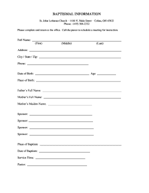 Fillable Online Purpledoorchurch Baptismal Information Purple