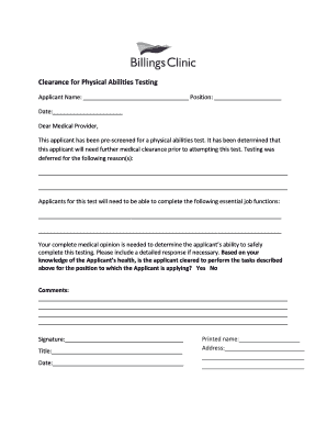 Clearance for Physical Abilities Testing - JampS Transportation