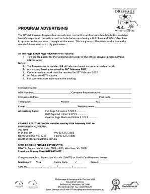 Advertising Booking Form - EquestrianVIC