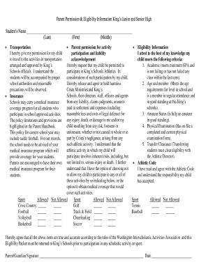Parent permission for activity Eligibility Information
