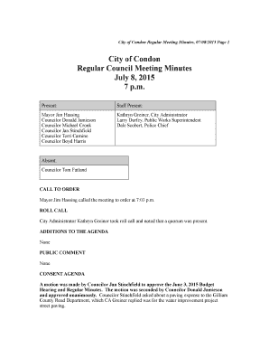 Meeting minutes sample - City of Condon Regular Council Meeting Minutes July 8, 2015 7 p.m.