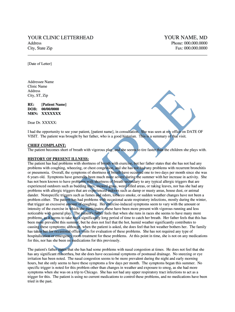Fillable Online YOUR CLINIC LETTERHEAD Fax Email Print - pdfFiller