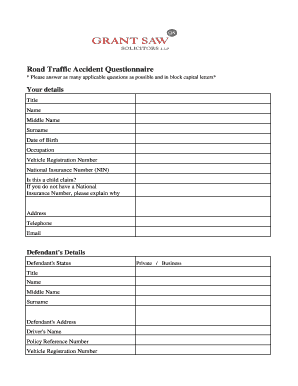 Road traffic accident questionnaire pdf