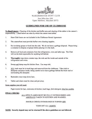 GUIDELINES FOR USE OF CLUBHOUSE - Marlborough Hunt Club