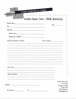 Special occurrence report - Incident Report Form - VOCAL AmeriCorps - lvillinois