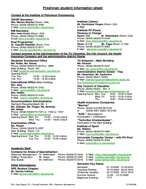 Freshman student information sheet - itetu-clausthalde