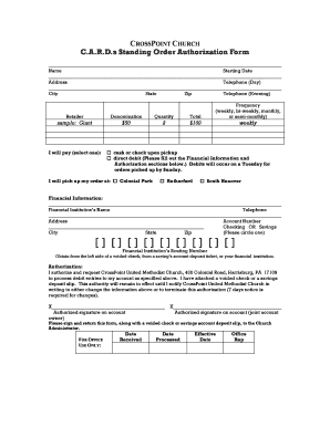 What is the difference between a standing order and a direct debit - CROSS POINT CHURCH CARDs Standing Order Authorization Form - xpointumc