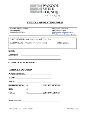 vehicle quotation form name address contact phone number - wakool nsw gov